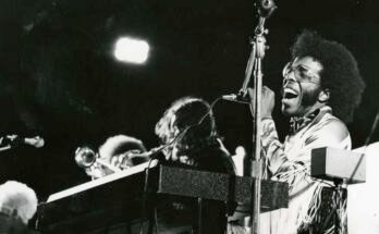 Boston - 26 de agosto: Wilson Pickett y Sly y la Family Stone fueron las dos atracciones estrella del Harvard Stadium para ayudar a revivir el Fondo Miss Elma Lewis para su Centro Nacional de Artistas Afroamericanos. Sly dirigió uno de los éxitos favoritos del grupo, "Baila con música."