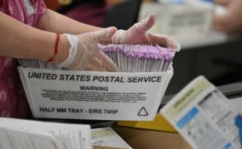 En esta foto de archivo, las elecciones se preparan para votar por correo para contar en el centro de procesamiento de los boletines del condado de Los Ángeles en la víspera del Día Electoral, el 4 de noviembre de 2024, en la ciudad de la industria, en California.
