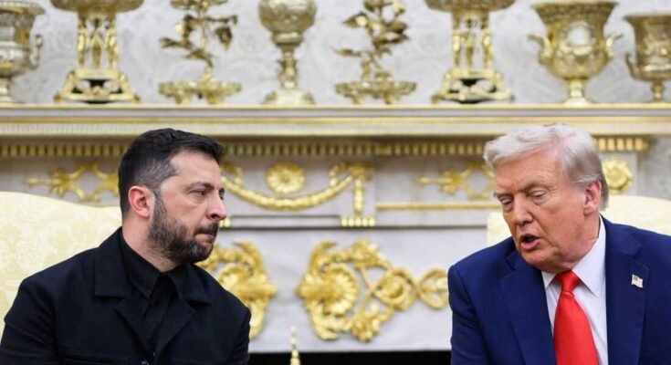 El presidente ucraniano Volodymyr Zelenskyy y el presidente Trump se reúnen en la Oficina Oval antes de las conversaciones del lunes para poner fin a la guerra entre Ucrania y Rusia. Varios líderes europeos se han unido a Zelenskyy mientras intentan encontrar una manera de poner fin a la ofensiva de Rusia.