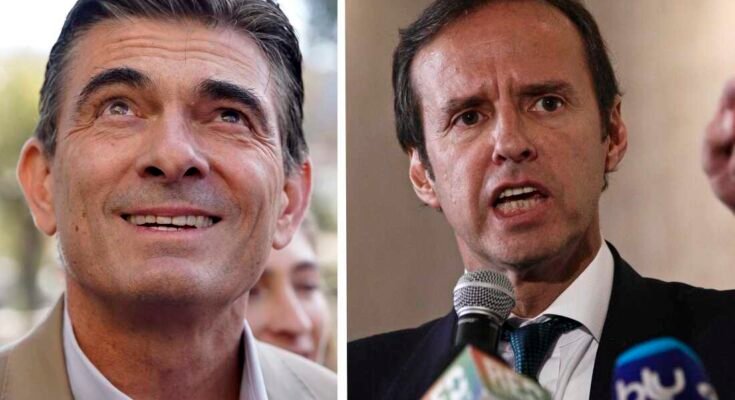 Esta foto combinada muestra a los candidatos presidenciales Rodrigo Paz, a la izquierda y al ex presidente de Bolivia, Jorge Quiroga, a la derecha.