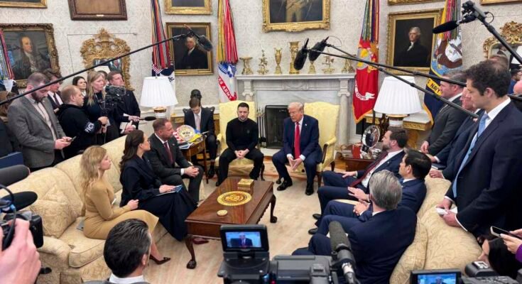 El presidente Donald Trump se reúne con el presidente de Ucrania Volodymyr Zelenskyy en la Oficina Oval de la Casa Blanca en Washington, el viernes 28 de febrero de 2025. (AP Photo / Mstyslav Chernov)
